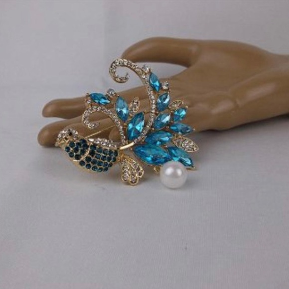 Enameled Rhinestone Bird of Paradise Brooch - Picture 2 of 2